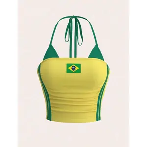 SHEIN Icon Women's Y2k Sport Halter Tie Backless Fashion Striped Contrast Color print Tank Top