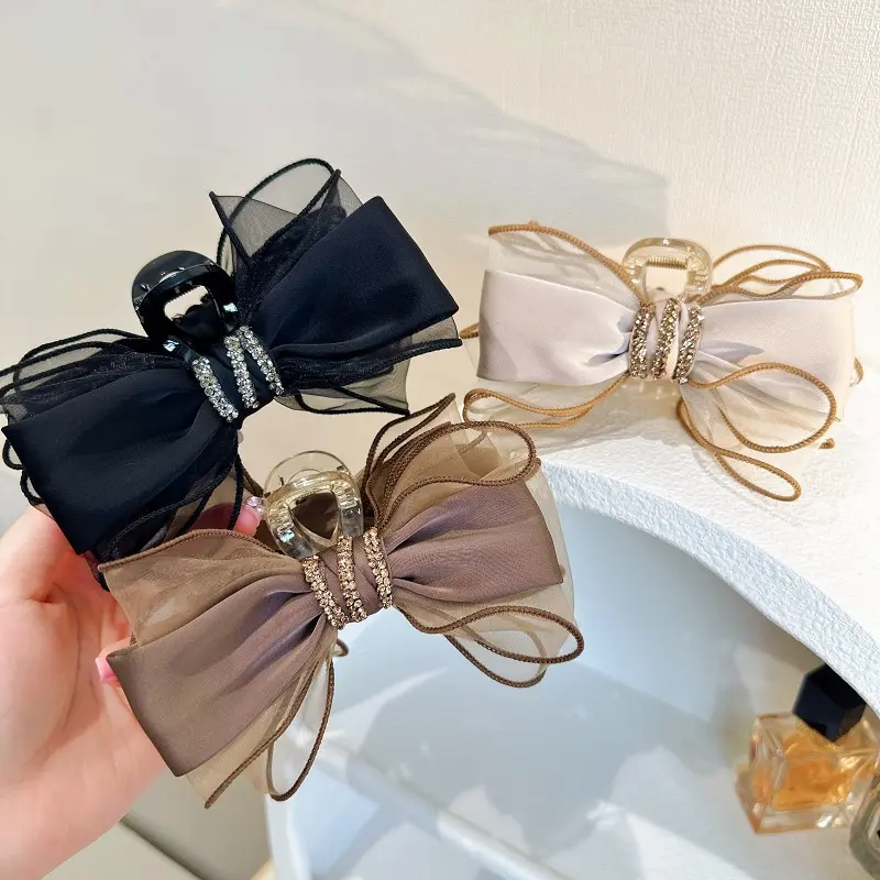 Phụ Kiện Tóc Lưới Nơ, Phong Cách Hàn Quốc, Cao Cấp, Kẹp Tóc Càng Cua Kim Cương Giả, Kẹp Cá Mập Lớn, Kẹp Tóc Sau Đầu, Kẹp Tóc Updo