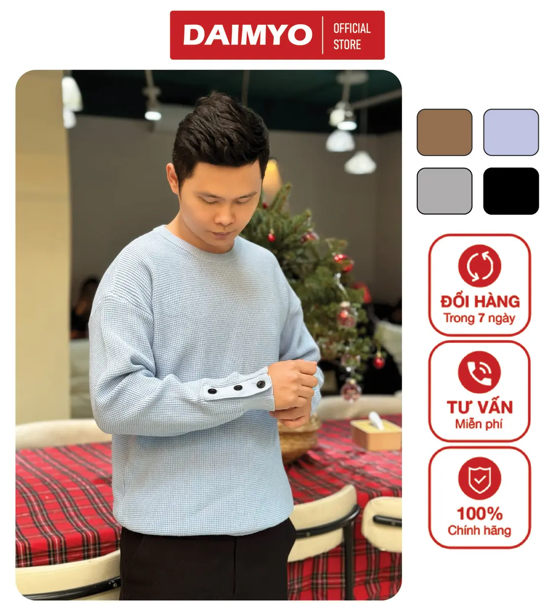 Áo Len Khuy Tay, Menswear, DAIMYO, Cổ Tròn, Kiểu Dáng Sweater, Có Khuy Tay, Thời Trang, Lịch Sự, Chất Dày Dặn, Nhiều Màu, Phong Cách Hàn Quốc, Thu Đông