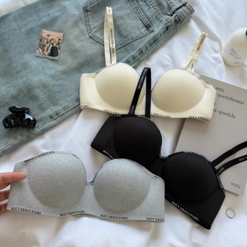 Áo Ngực Tập Hợp, Liền Mạch, Dành Cho Bé Gái, Nâng Ngực Dày, Mềm Mại Và Không Dây, Áo Ngực, Vải Chỉ Thoải Mái, Dây Đeo Vai Chữ Cái Đơn Giản, Dây Đeo Không Dây Có Thể Tháo Rời, Thích Hợp Cho Học Sinh Cơ Bản, Đồ Lót