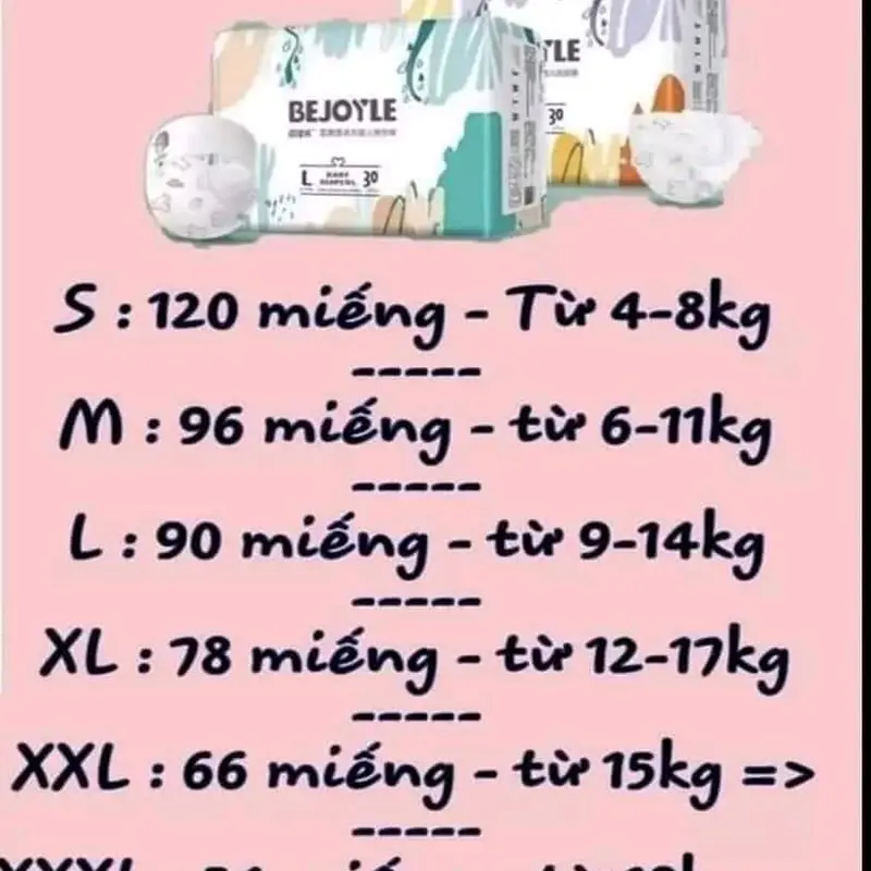 Tã Bỉm Bejoyle Xanh Nội Địa Trung Dán quần Đủ Size Cho Bé S120/M96/L90/XL78/XXL66/XXXL54 2