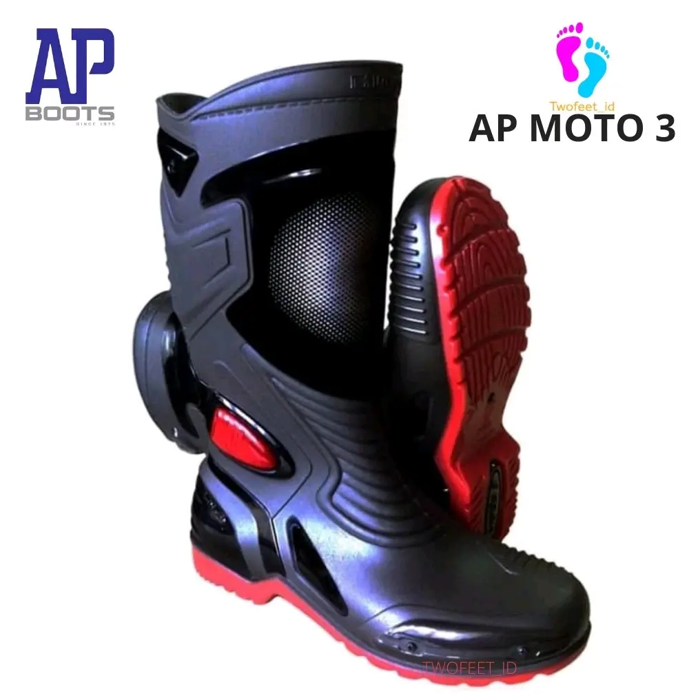 Sepatu AP Boots Moto 3 Black Red Pertengahan betis