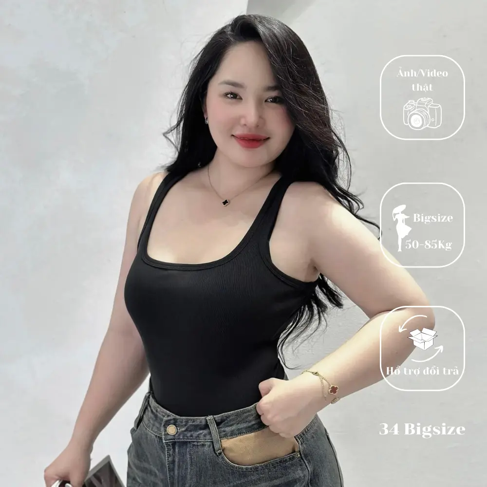Áo thun 3 lỗ bigsize 34AT029, áo thun sát nách 34 bigsize form ôm, chất thun cao cấp co giãn cho nữ