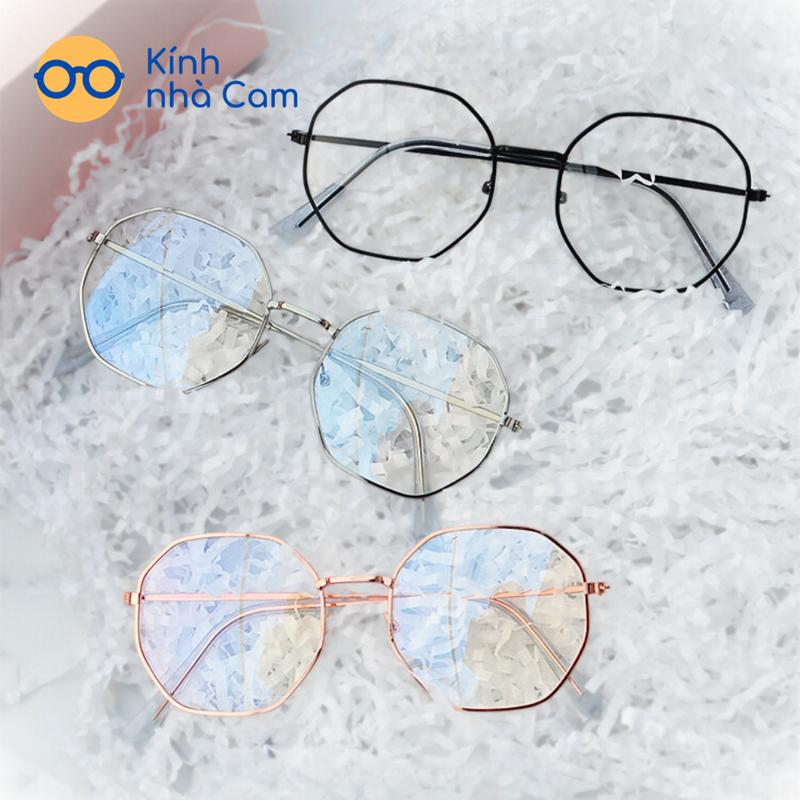  Gọng kính cận nữ nam mắt lục giác kim loại Kính mắt giả cận 0 độ chống ánh sáng xanh FERADO 