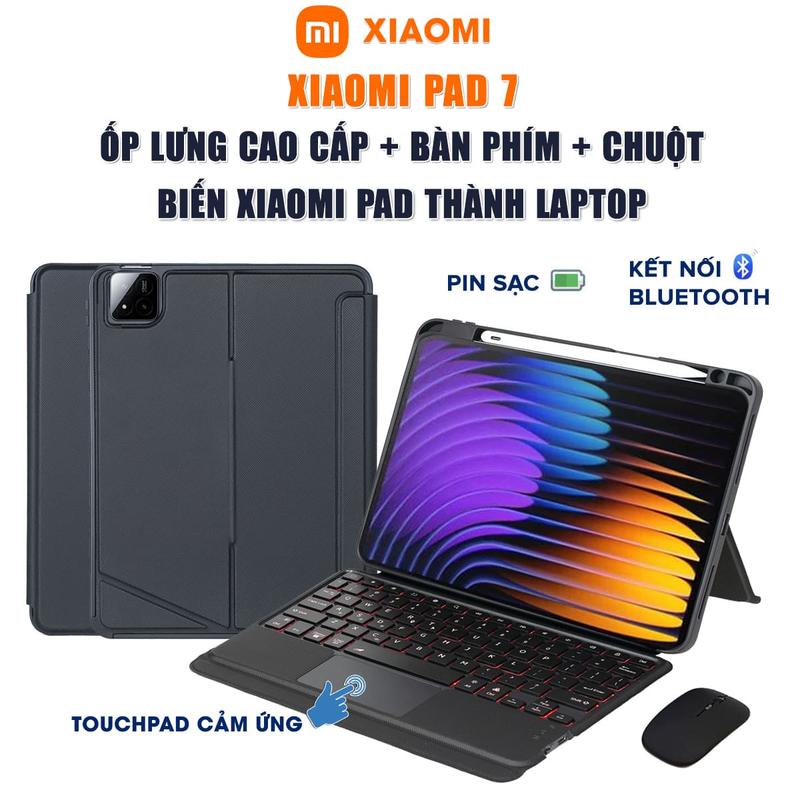  Ốp lưng dành cho Xiaomi Pad 7 bao da cao cấp kèm bàn phím chuột cảm ứng 720 độ tách rời linh hoạt - Phụ kiện 