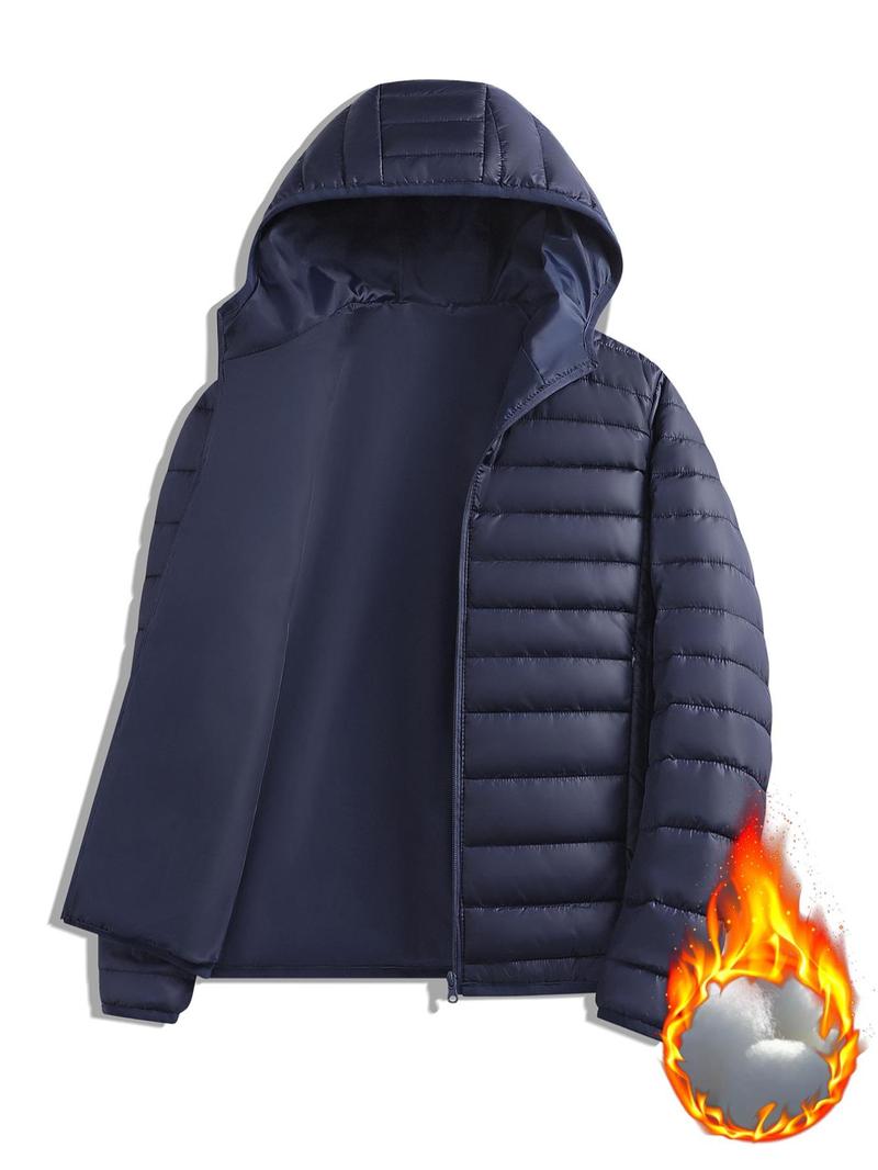 Product Introduction of Men's Solid Zip Up Thermal Lined Hooded Jacket, Regular Fit Casual Long Sleeve Pocket  Outerwear for Fall & Winter, Men's Clothes for Daily Wear 3