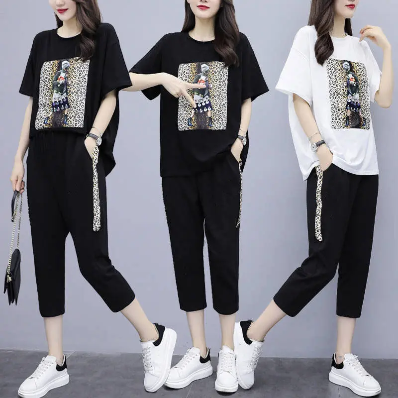 Bộ Quần Áo Thời Trang Thường Ngày Quần Áo Nữ Ngoại Cỡ Thích Hợp Cho Mùa Hè, Bộ Hai Mảnh Mỏng Trẻ Trung, Giấu Béo Và Bụng, Ngoại Cỡ, Cho Nữ, 2023