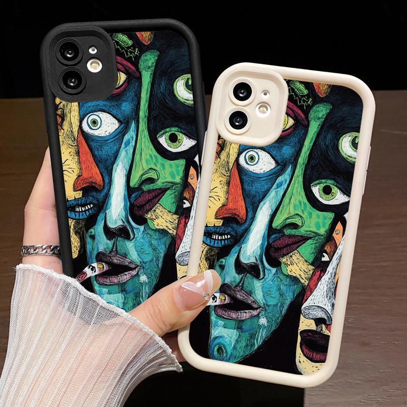 Casing Hp Untuk Iphone 11 11 Pro Max 13 6 6S 7 7 Plus8 Plus 8 SE 2020 2022 X XS XR Silikon TPU Pelindung Kamera Topeng Setan Artistik Soft Case Ponsel Penutup 1