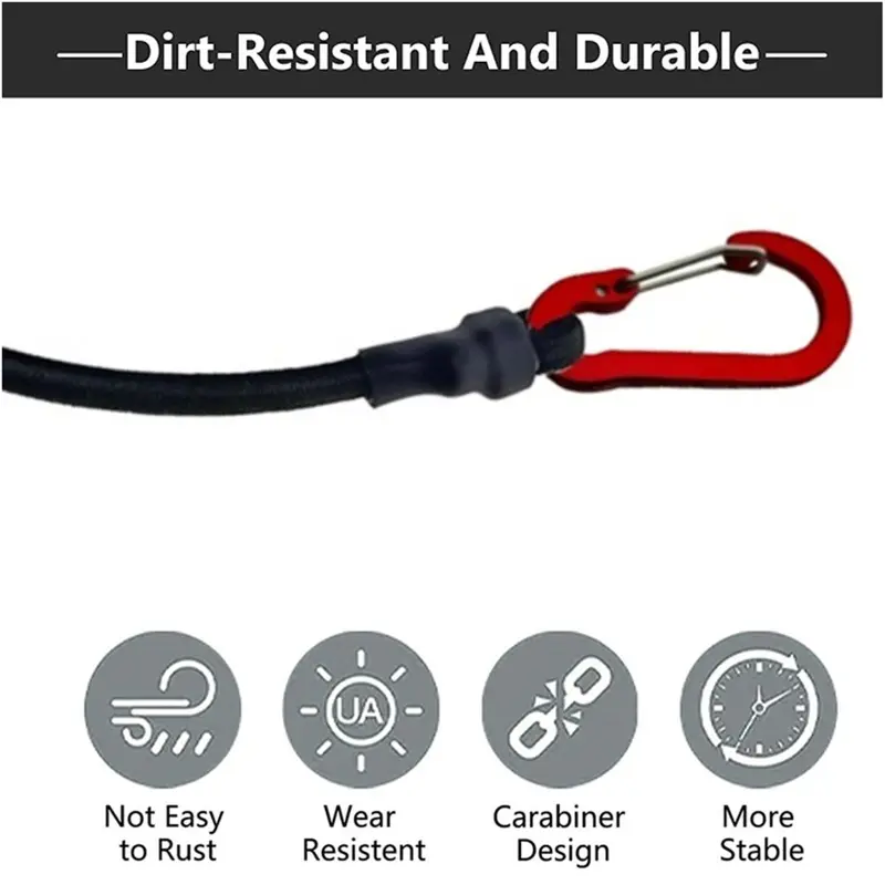 60cm Elastic Rope with Carabiner Hook, Heavy Duty Bungee Cord, Elastic Tie Strap String, Kayak Cycling Luggage Packing Rope, Camping Accessories 4