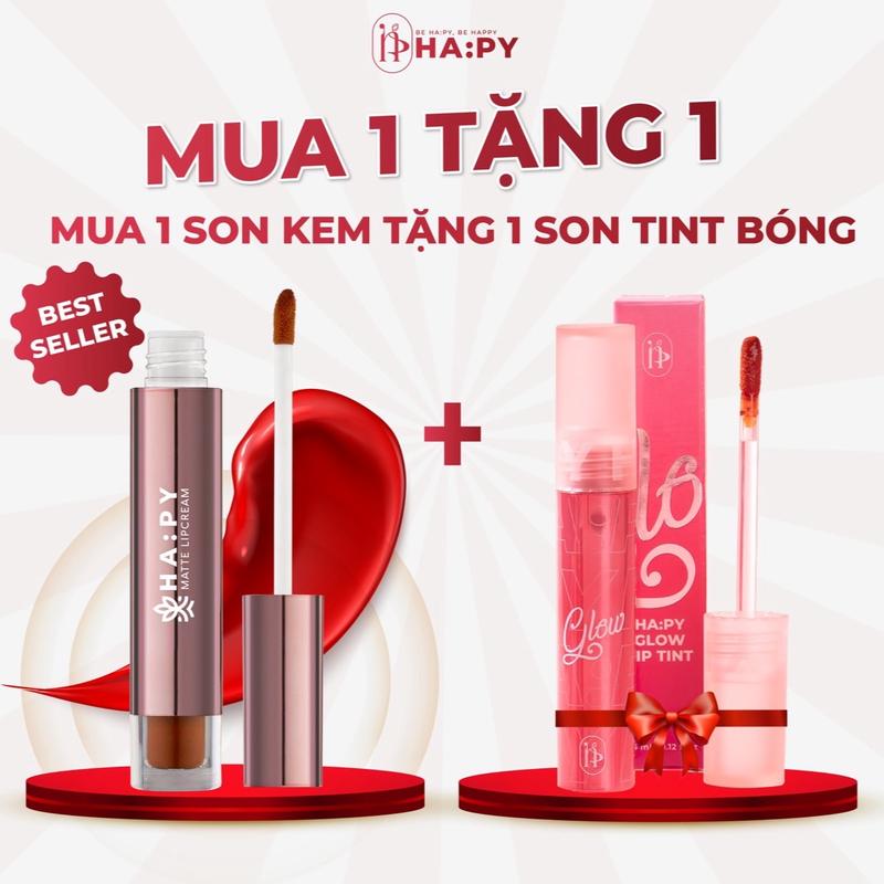 MUA 1 TẶNG 1 NS Mua 1 son kem lì Ha:Py kháng nước không trôi lên màu chuẩn 3,5g Tặng Kèm 1 Son Tint Bóng lì Ha:Py 3,5g. Mỹ Phẩm Nữ Son Môi Trang Điểm Cosmetic Women