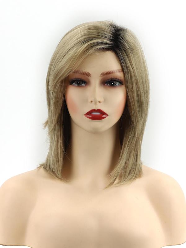 Fashionable Plain Color Straight Bob Wigs for Women, Gorgeous Fluffy Wigs with Side-Swept Bangs, Synthetic Full Machine Wigs for Party, Daily Use 2