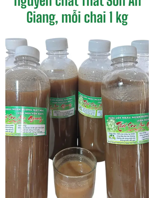 6 chai nước cốt Nhàu ngâm đường cát vàng mật mía không biến đổi gen chai 1kg, chính hiệu Thất Sơn An Giang 6 chai 6kg 2
