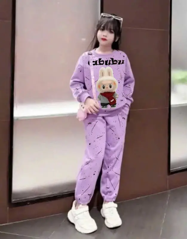 Set bộ đồ, bộ quần áo THU ĐÔNG dành cho bé gái mẫu LABU.BU-IN SON từ 9-45kg chất liệu nỉ bông ấm áp 1