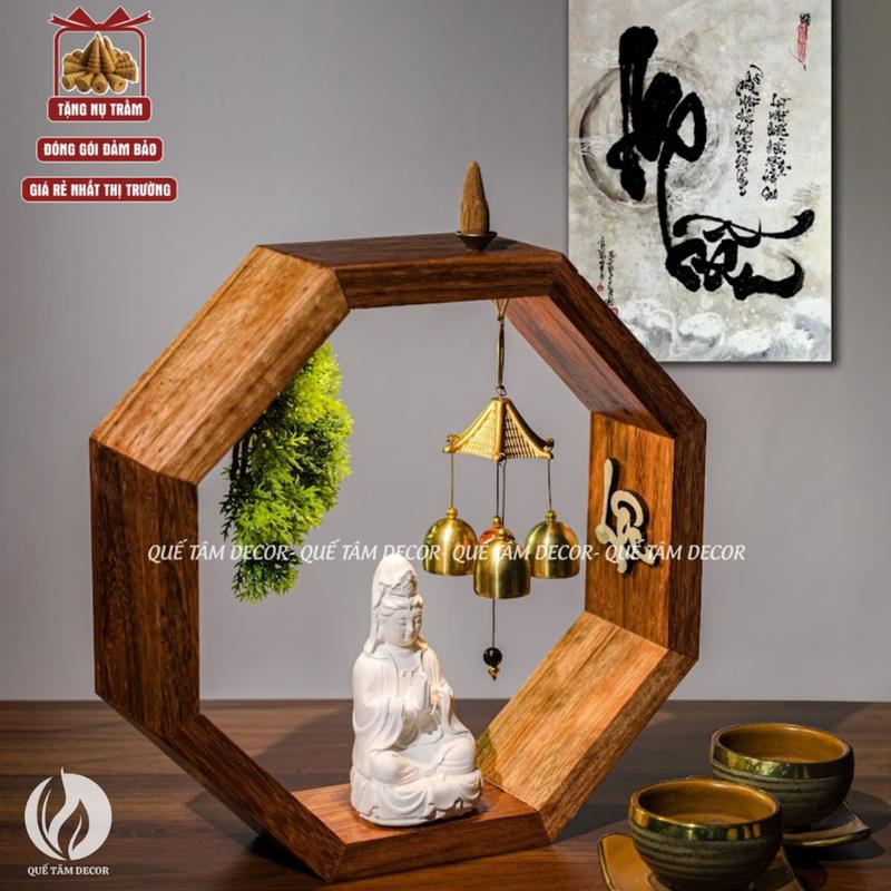  Thác khói trầm hương tiểu cảnh bát giác tượng Phật 30cmX30cm - lư xông trầm hình tháp trầm phong thủy Tặng kèm 3 nụ trầm 