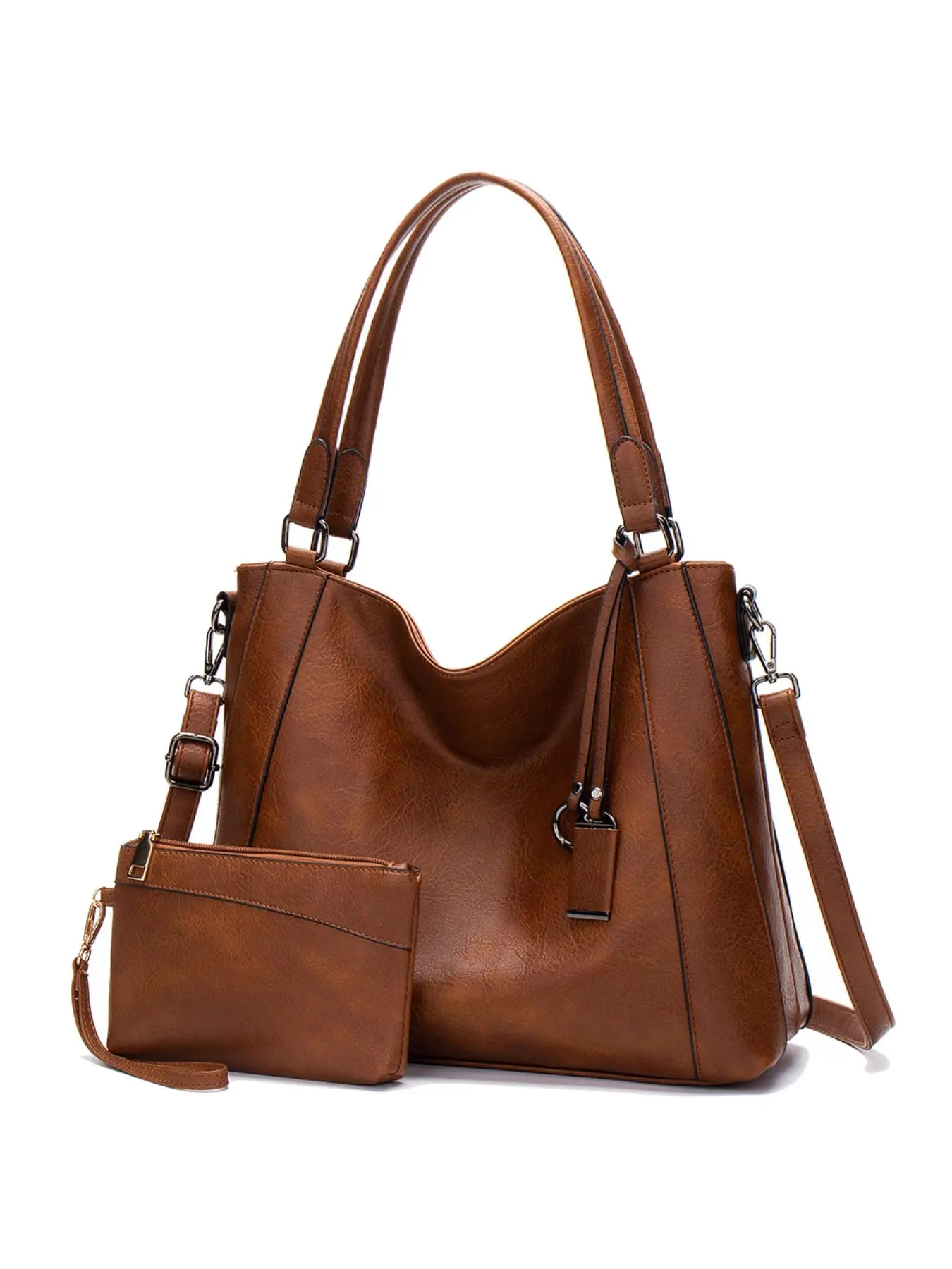 Women's Solid Color Tote Bag & Wallet Set, Fashionable Casual PU Leather Shoulder Bag & Wallet, Simple Design Bag Set for Daily Used