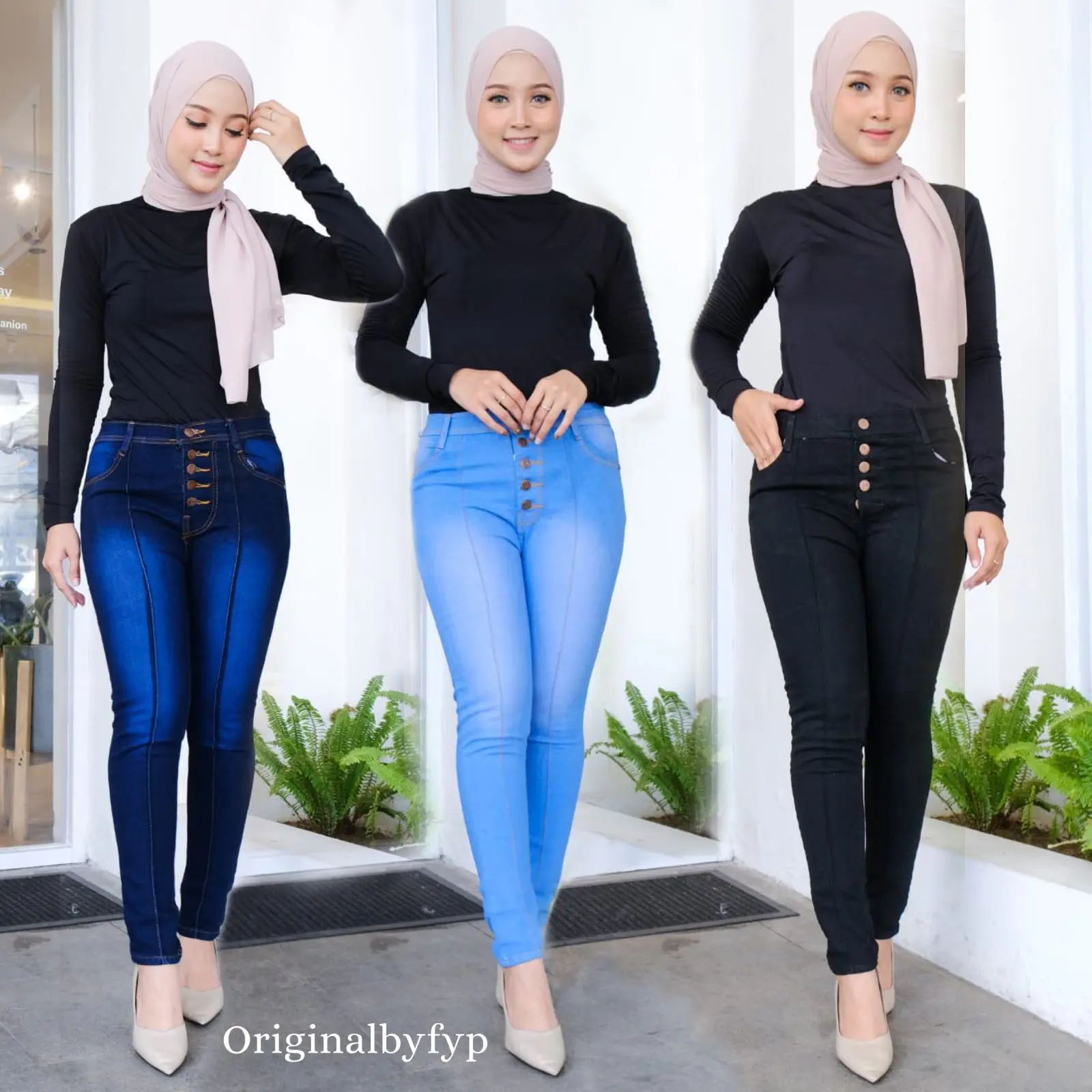 Celana Panjang High Waist Kancing 5 Line Freya