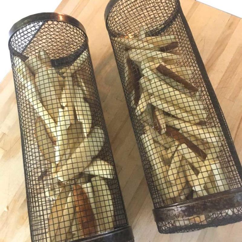 1Pcs Simple Anti Scalding For Vegetables Fish And French Frie Cooking Supplies With Cover Leakproof Grilling Basket Vegetable Bucket Barbecue Cage Barbecue Rack 3