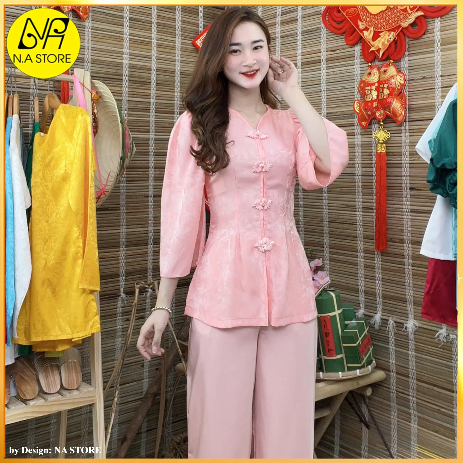 Đồ Lam Nữ Đi Chùa - Bộ Đi Lễ Bà Ba Tay Lỡ Nút Tàu Vải Lụa Nữ Form HOT GIRL- NA054