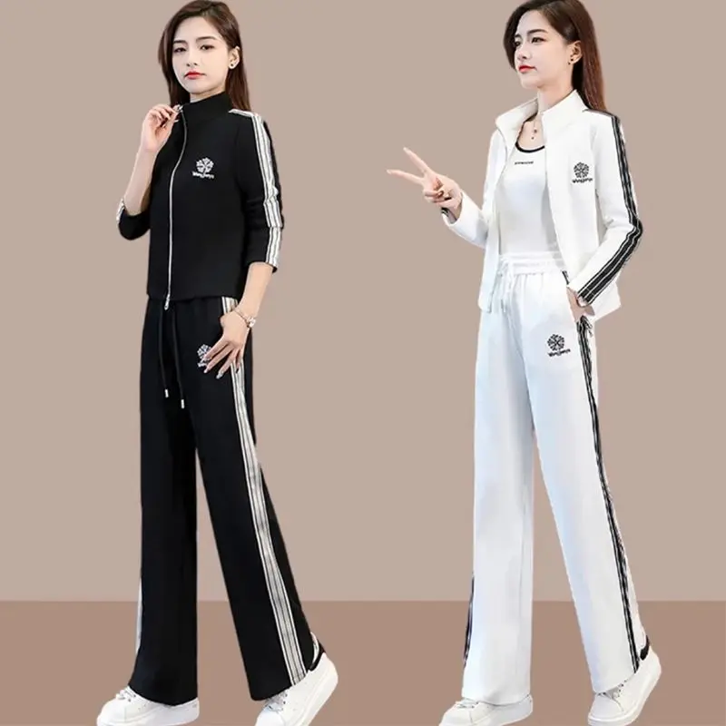 Bộ Quần Áo, Phong Cách Mùa Xuân Và Mùa Thu, Phong Cách Hàn Quốc Mới, Bó Sát Và Dễ Phối Đồ, Quần Ống Rộng, Áo Cardigan, Trang Phục Thường Ngày Bộ Đồ Hai Mảnh, Dành Cho Nữ