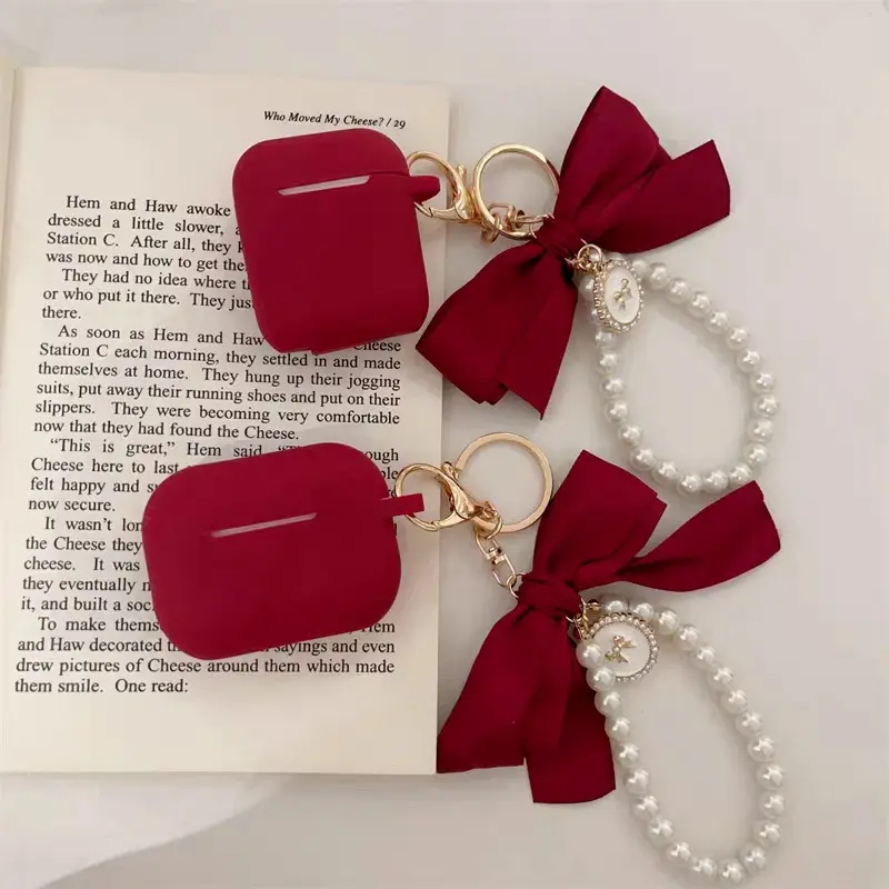 Vintage bow pearl chain for Apple AirPods 1/2/3 case Wireless silicone earphone case cover for AirPods Pro 2 headset box funds