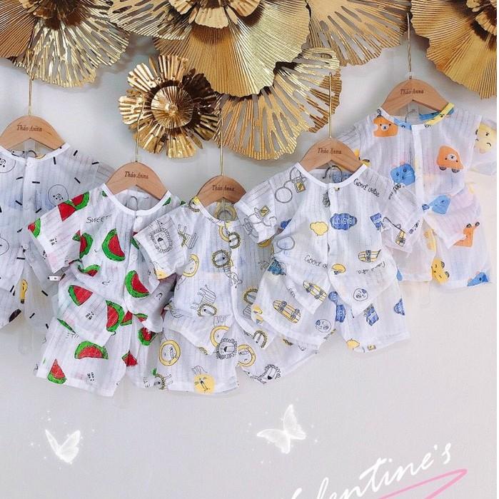 Combo 4 bộ cộc cotton giấy cúc giữa cho bé 3-15kg Vải Cotton