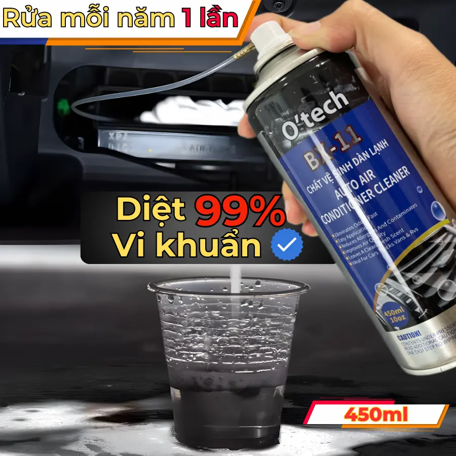 Xịt chất vệ sinh điều hoà dàn lạnh ô tô khử mùi máy lạnh O’tech BX-11 Auto Air Conditioner Cleaner chất làm sạch bề mặt bảo dưỡng nội thất