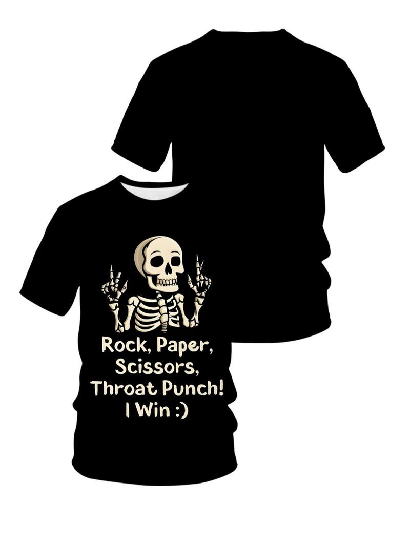 Product Introduction of Plus Size Men's Street Style Skeleton Graphic Print Round Neck Tee, Regular Fit Casual Comfy Street Fashion Short Sleeve Crew Neck T-shirt for Daily Wear, Men's Plus Size Clothing for All Seasons 6