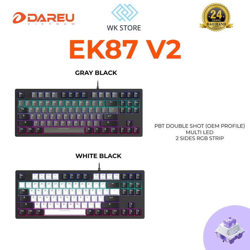 Bàn phím cơ Gaming DAREU EK87 v2 GRAYxBLACK (2 sides RGB strip, Multi-Led, PBT Double Shot OEM profile, DareU DREAM sw)