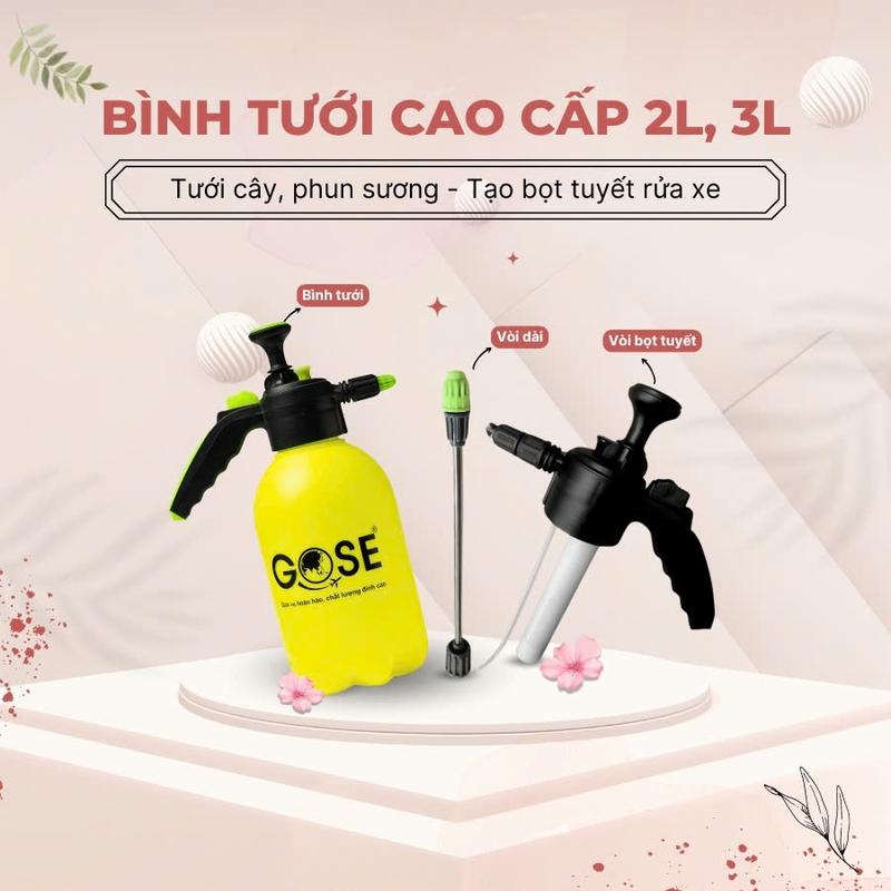 Ber Family - Combo bình + 3 loại vòi - Phun sương phun nước và tạo bọt tuyết rửa xe và tưới cây