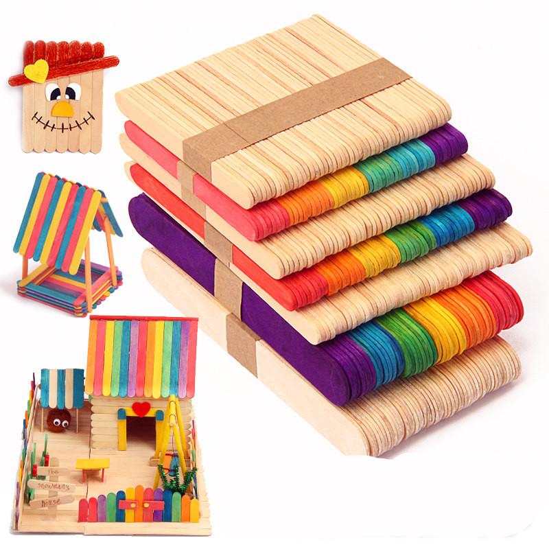 50pcs Popsicle Sticks Wooden Craft Ice Cream Stick Ice Lolly Sticks ...