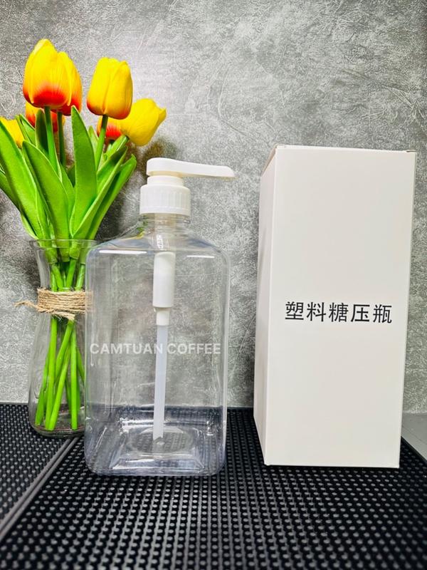 Bình nhựa cao cấp bơm siro có vòi pump 10ML, dung tích 1600ML dày dặn, có chia vạch Đựng Gia Vị