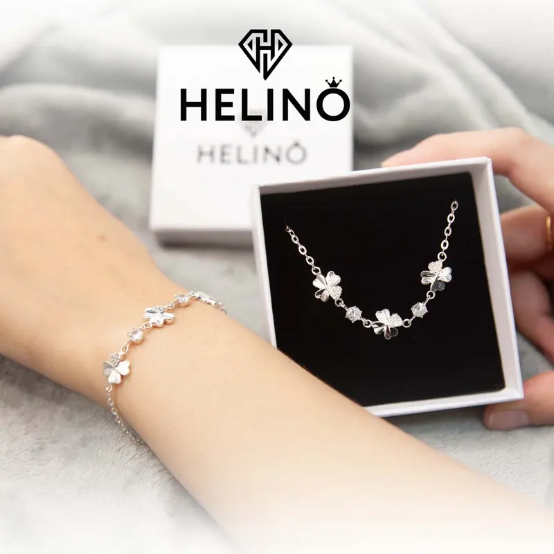 Lắc tay bạc nữ HELINO, Lắc tay cỏ bốn lá mix đá V01 1