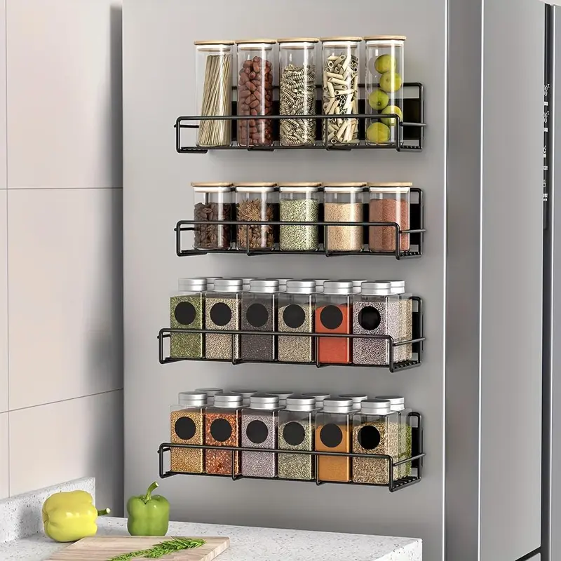Magnetic Spice Rack for Refrigerator, 2 Counts/set Fridge Organizer, Metal Fridge Shelf, Kitchen Organization, Spice & Seasoning Organizer 0