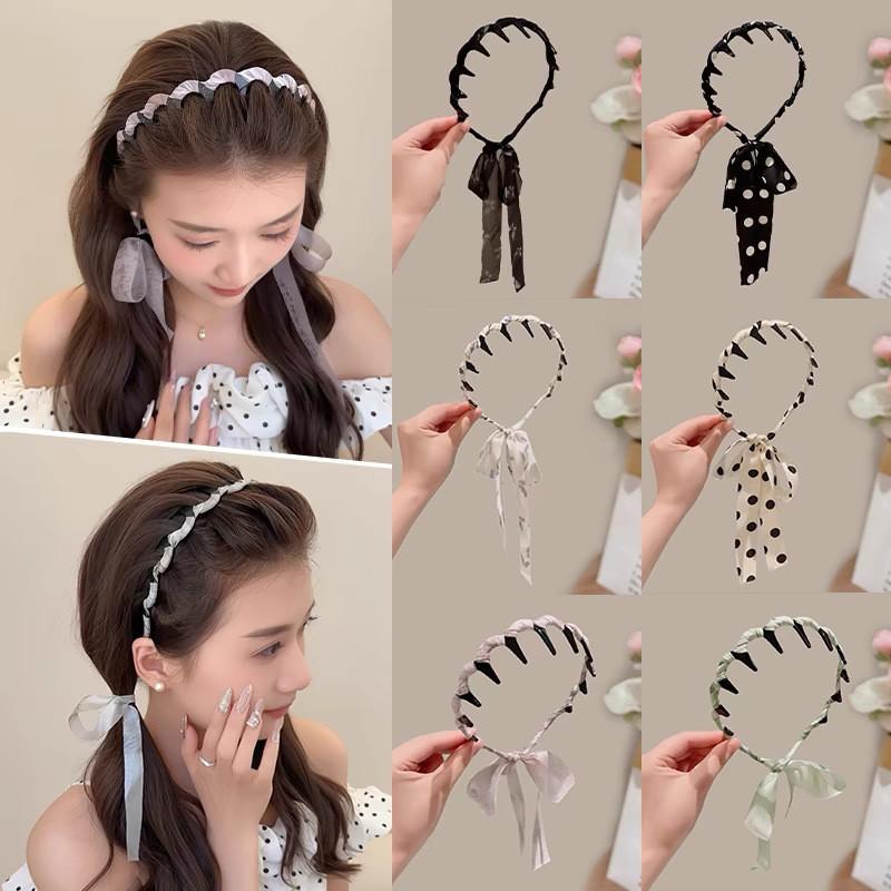Băng Đô Tóc Bện Thiết Kế Chấm Bi Dành Cho Nữ Phong Cách Hàn Quốc Băng Đô Tua Rua Băng Đô Gội Đầu Có Răng Chống Trượt Kẹp Tóc, Phụ Kiện Cài Tóc 7