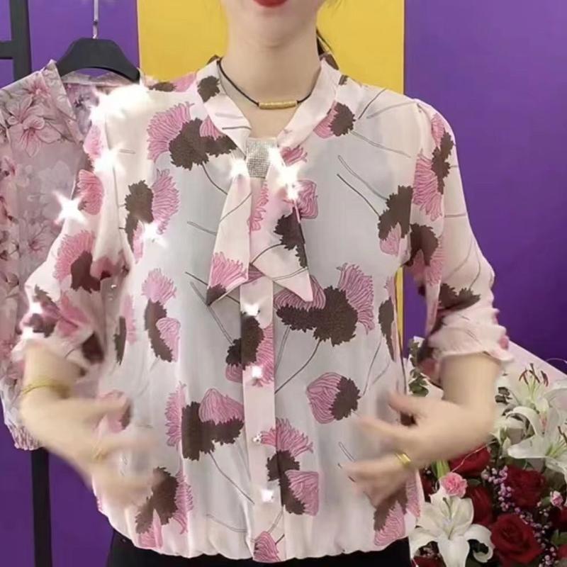 Product Introduction of Áo Cổ Bướm, Bộ Sưu Tập Mới Mùa Hè 2024, Trang Phục Cho Mẹ TRUNG NIÊN, Áo Tay Lỡ Ba Phần Tư, Dành Cho Nữ, Trẻ Trung Và Rộng Rãi, Bó Sát, Áo Cánh Dễ Phối Đồ, Được Đánh Giá Tích Cực [1113] 27
