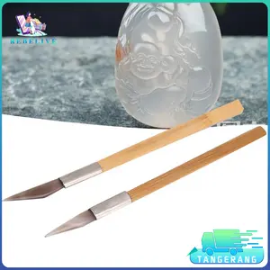 21cm/22cm Sangling Tulang Agate Burnisher With Bamboo Handle Alat Poles
