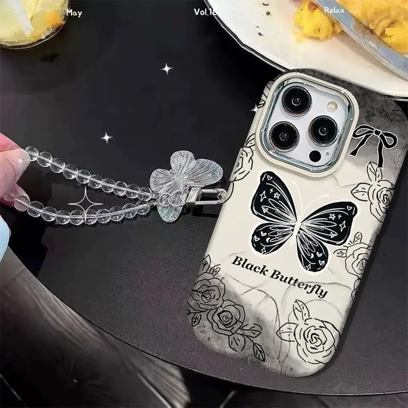 Casing hp OPPO A3X A60 A38 A78 A18 A16 A17 A17K A57 A58 A15 A16K A54 A12 A5S A7 A94 A3S A53 A31 A52 A74 A95 A55 F9 A9 A16S A54S Black and white butterflies bracelet version Case 3