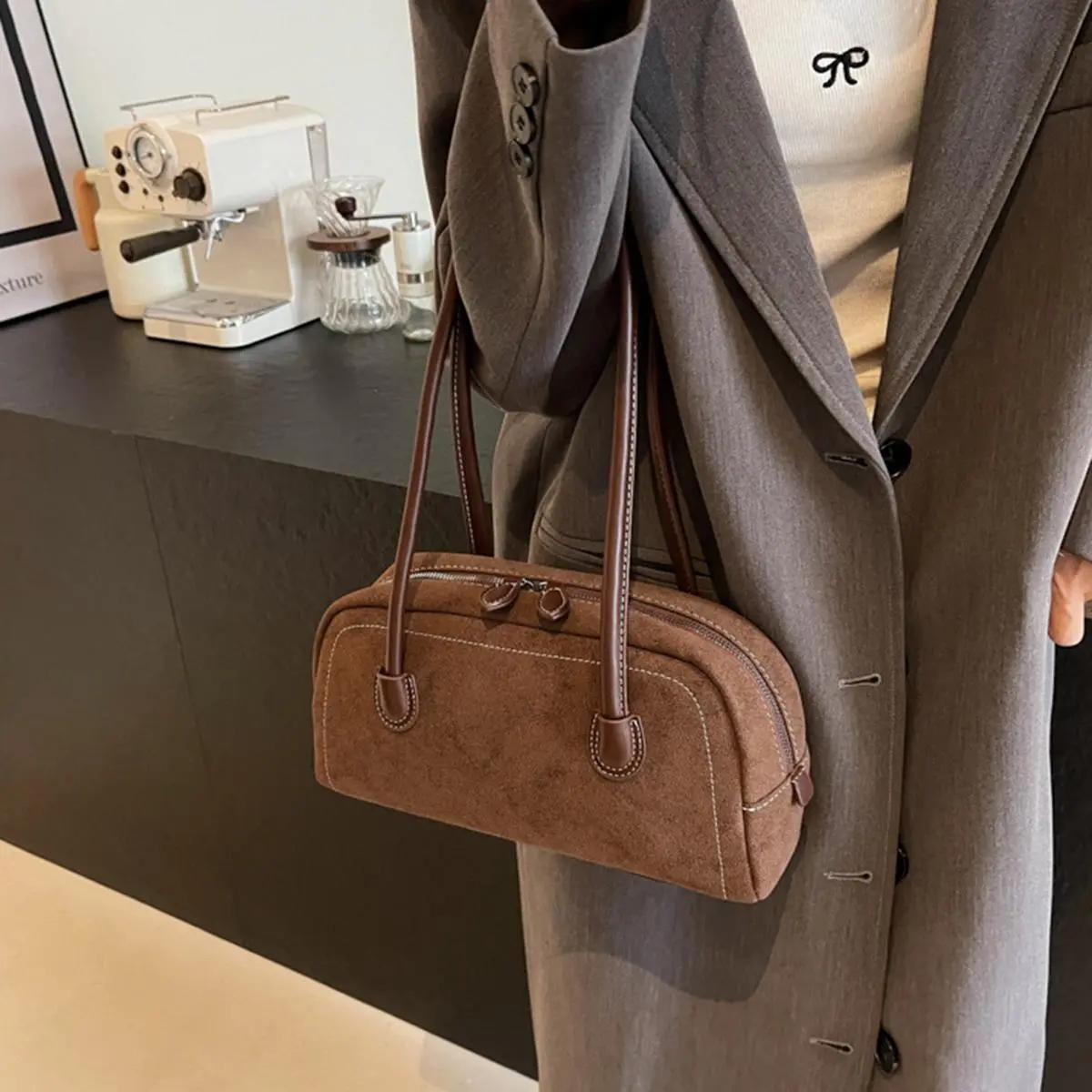 Women'S Shoulder Bag Underarm Bag Solid Color Zipper Handbag Suitable For Work And Shopping Niche Design Large Capacity Handbag Stylish Fashion Personality Shoulder Bag