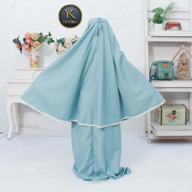 Mukena Anak Wanita Si Kembar Katun Renda Rajut Polos Muslim Baju Syari Setelan - YUSIKU - Gamis, Remaja 3