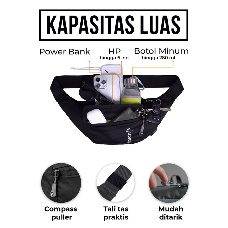 TORCH Tangerang Hamura Tas Pinggang Selempang Ringan Anti Air Pria Wanita - Waist bag Sling bag Cross Body Bag Waterproof 5
