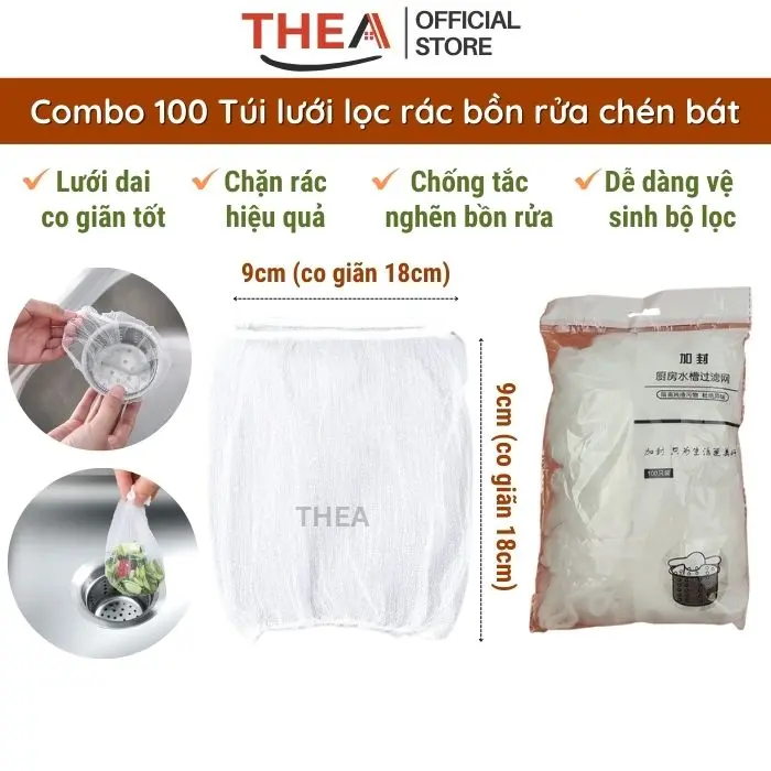 Combo 200 túi lưới lọc chặn rác đồ ăn thừa bồn rửa chén bát siêu dai đầu có chun co giãn chống tắc nghẽn đường ống -THEA