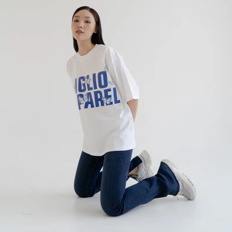 BUTTERFLY OVERSIZED - T-SHIRT - FIGLIO - PUTIH Combed Pria Kaos Distro Wanita Katun 3
