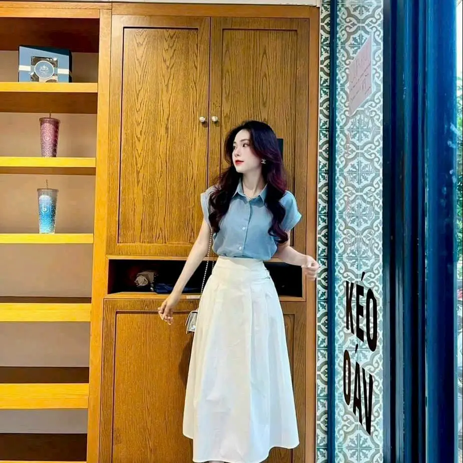 SÉT ÁO LỤA KÈM CHÂN VÁY COTON LẠNH(CÓ LÓT)