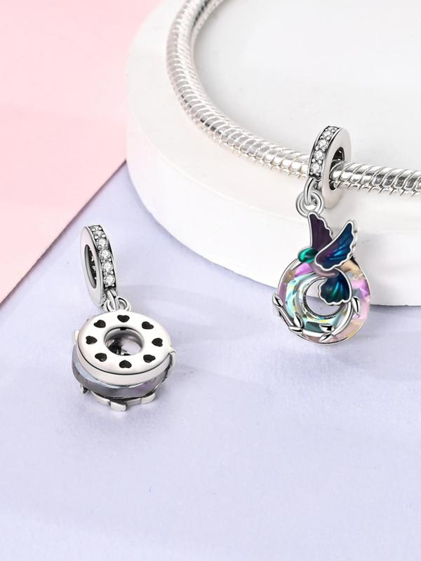 Hummingbird Design Pendant, Rhinestone Decorated Pendant for Bracelet & Necklace, Fashion Accessories for Women & Girls 3