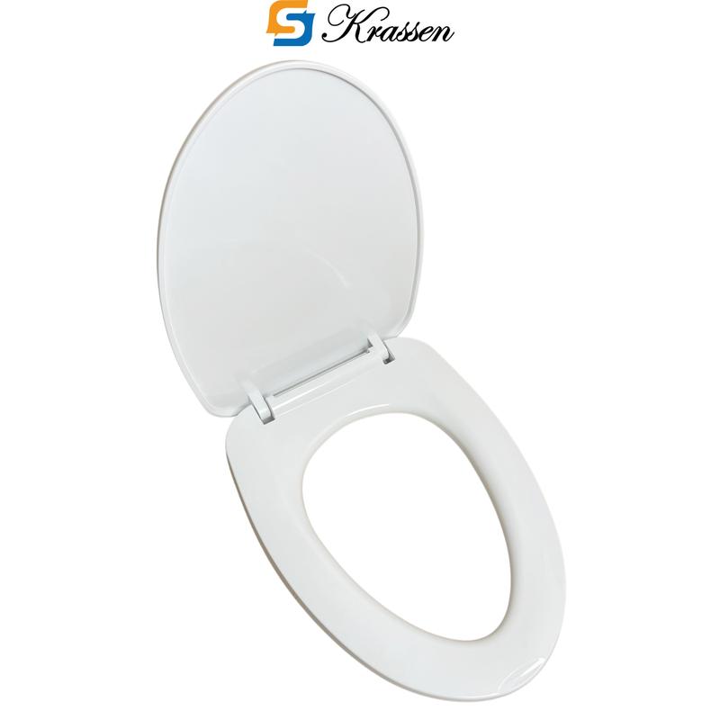 Product Introduction of <Mã KR.23> Nắp bồn cầu đóng êm KRASSEN làm từ nhựa PP cao cấp (màu Trắng sữa) hình mũi nhọn (chữ V) đa năng phù hợp với hầu hết bồn cầu một/hai khối 32