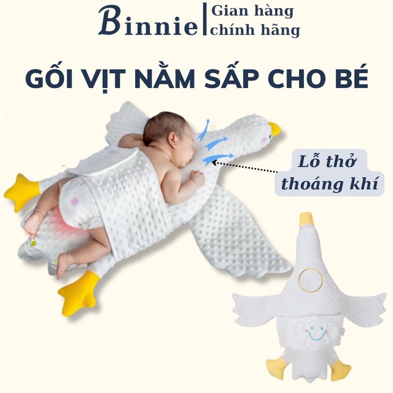 Gối vịt trắng nằm sấp cho bé chống đầy hơi Binniecute