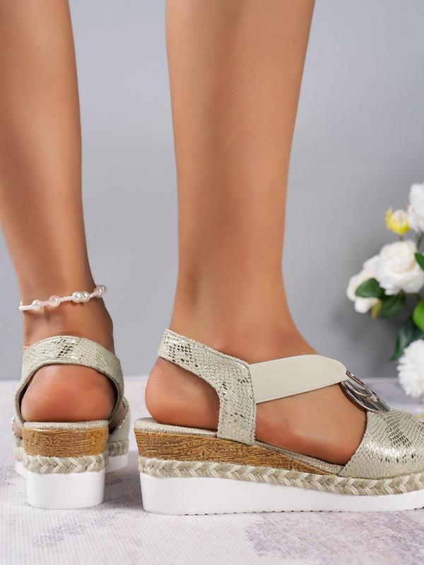 Women's Fashionable Geometric Hollow Out Decor Wedges Sandals, Casual Slingback Snakeskin Print Flatform Sandals, Comfortable Flat Sandals for Daily Wear, Trendy All-match Sandals for Outdoor 1
