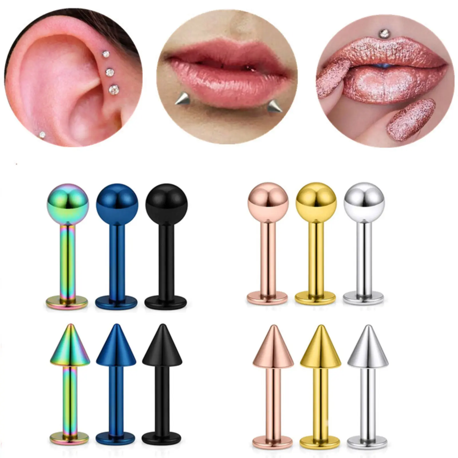 Stainless Steel Personalized Lip Stud Earrings Pointed Cone Body Piercing Jewelry