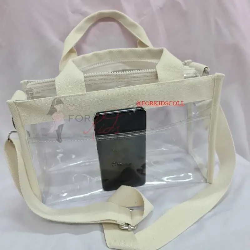 Tas Tote Fashion Mika Transparant Dengan Resleting dan Kantong Luar Dalam