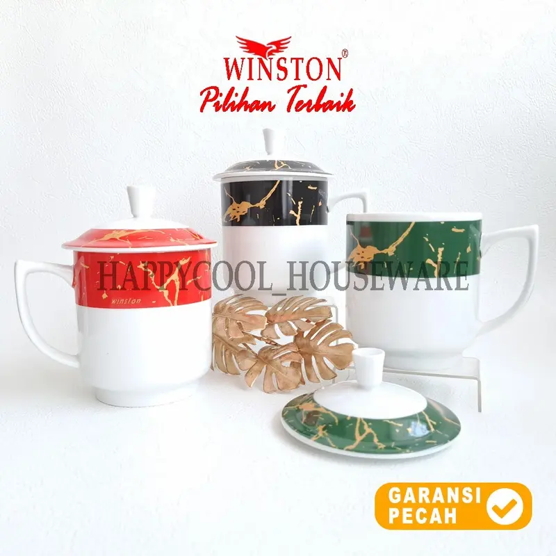 WINSTON 1pcs Mug Tutup 450cc Marmer Hitam Keramik Mug Gagang Gelas Minum Tutup 3
